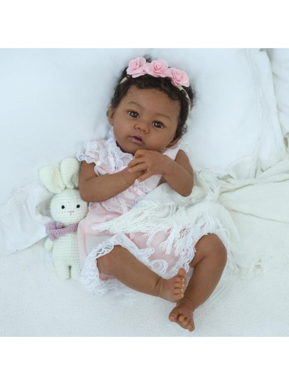 Lifelike 18-Inch African American Reborn Baby Doll | Handmade, Weighted - Picture 4 of 8